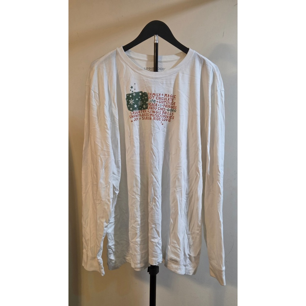 Life Is Good Holiday Graphic Long Sleeve Shirt Womens Size XXL White Christmas